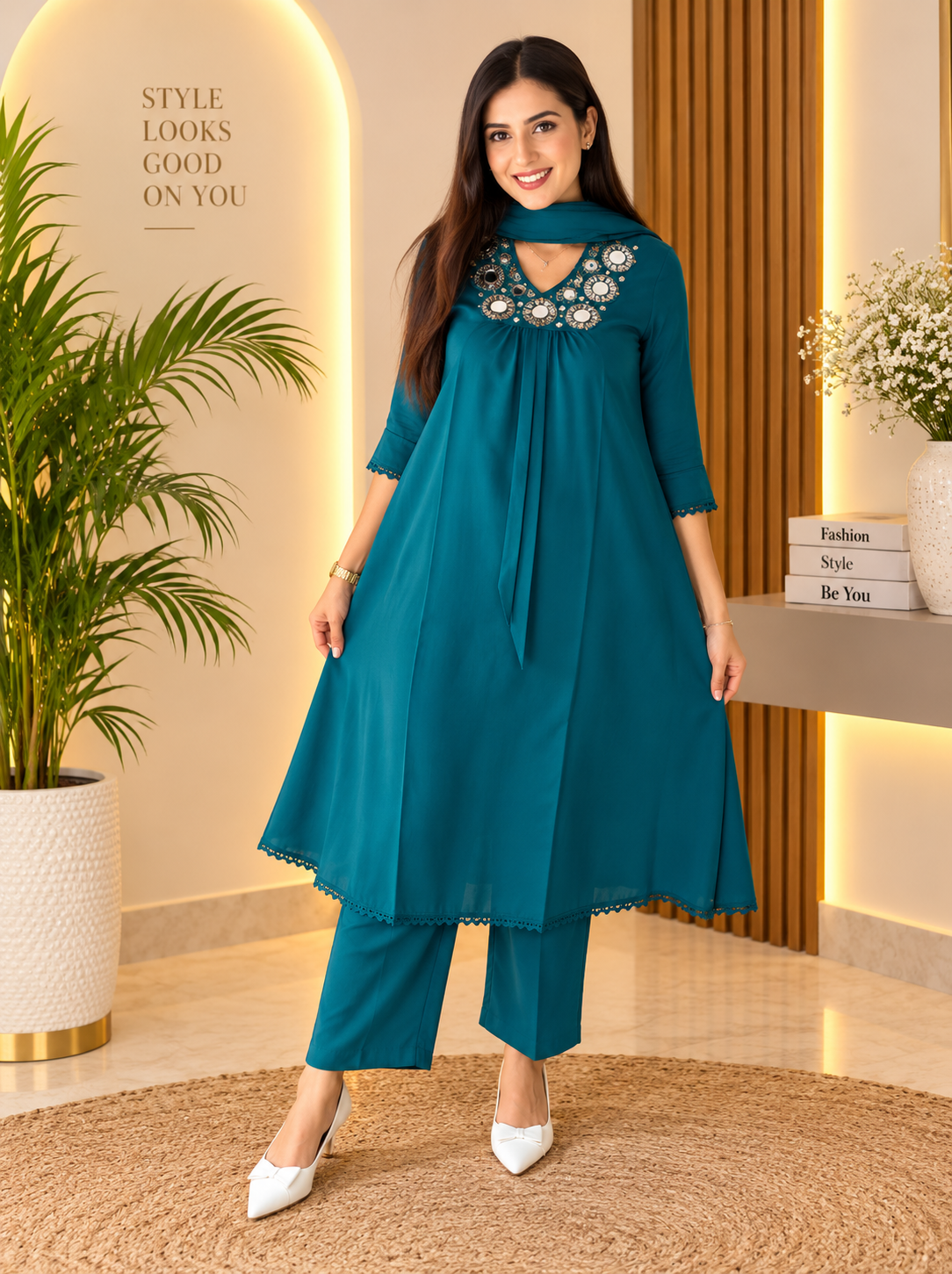 Teal Elegance Suit Cotton Fabric