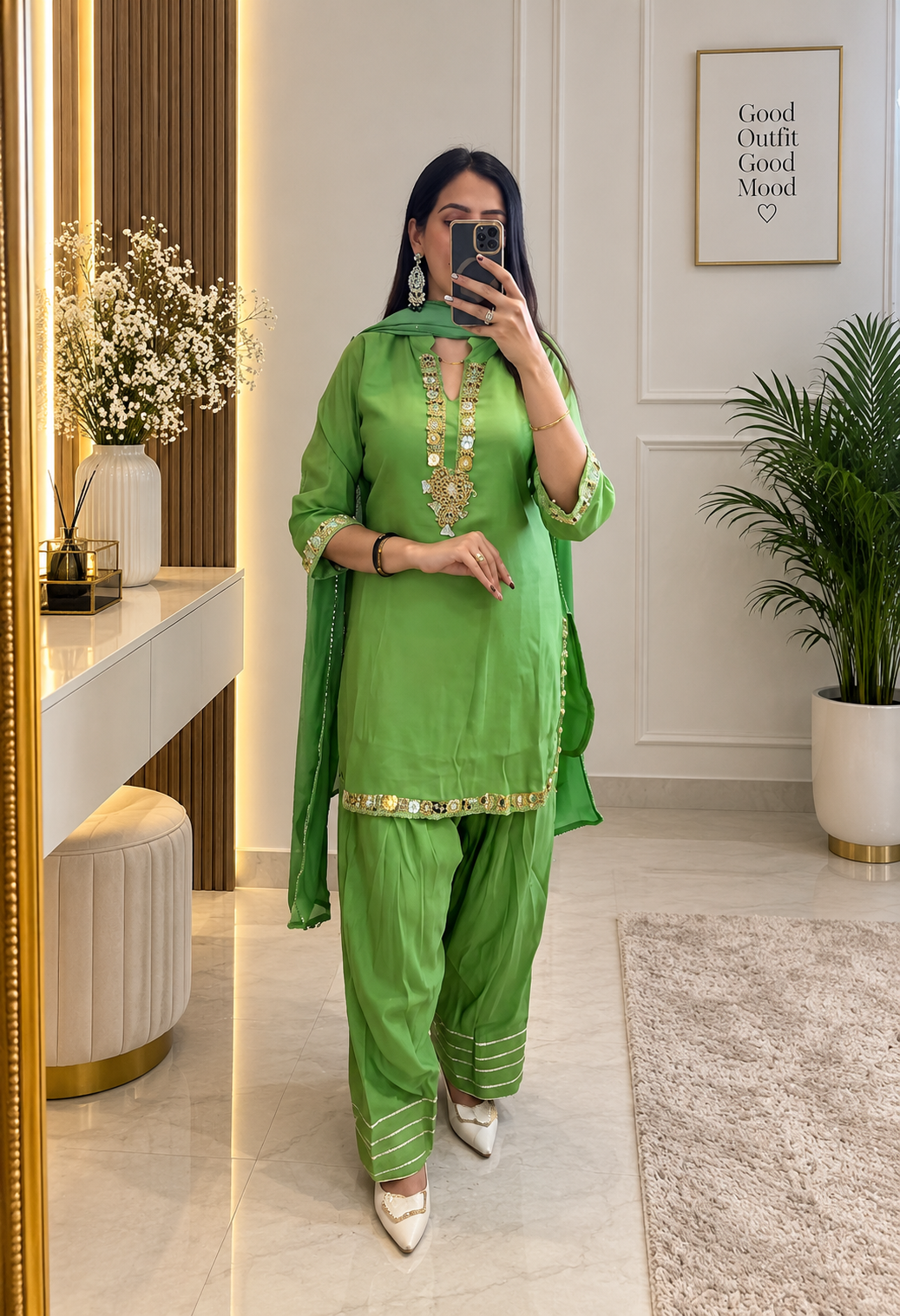 Farshi Salwar Suit with Mirror work