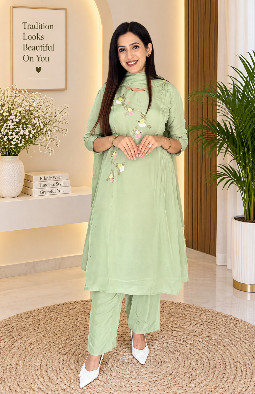 Crepe Suit with Beautiful Handwork 